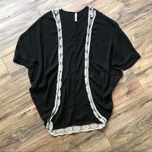 Black Kimono Style Cardigan with Lace